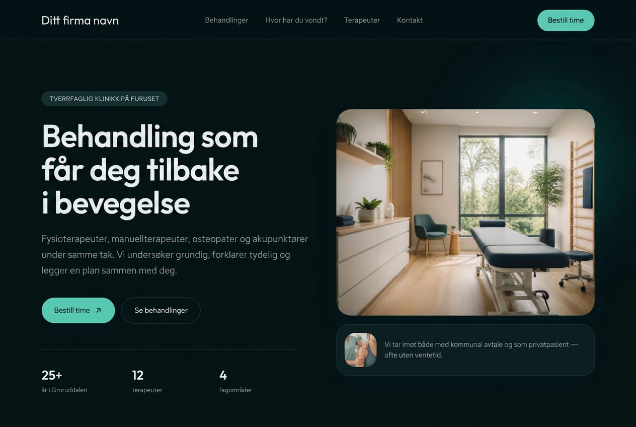 Forsiden av en nettside for fysio
